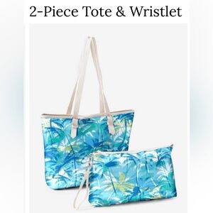 Tote Bag and Wristlet Set - 2pc Tropical Blue and Green- NWT